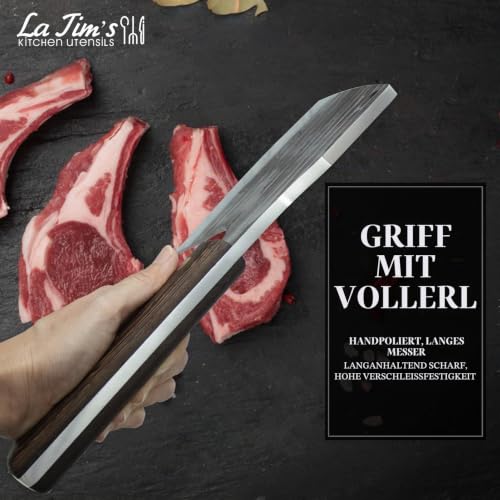 Foto von LA TIM'S Hackmesser, 0,85KG schweres Hackbeil, handgeschmiedetem Kohlenstoffstahl Fleischbeil, Fleischermesser zum Hacken von Knochen, Massivholzgriff