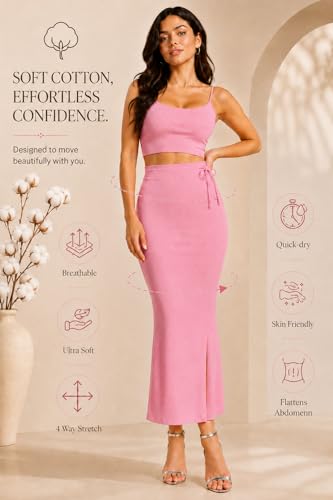 Image of Stretchable Cotton Saree Shapewear Petticoat for Women | Breathable Saree Shaper with Drawstring & Side Slits | Seamless Inskirt Petticoat for Saree Lehenga Gown | S-5XL