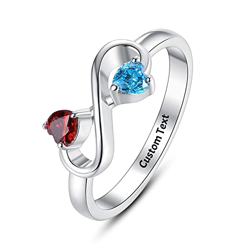 Bagues de pierres de naissance pour femmes Bague d'amour à cœur infini Bijoux Cadeaux de promesse Couples Lui Elle Meilleures amies Mères 2 pierres de naissance Journée personnalisée Maman Mère Fille