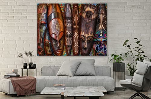 Spiritualhands African Art Wall Decor Canvas, Black And Gold Bedroom Decor, African American Black Women Wall Art Bedroom Poster, Ancient African Art Decor Pictures For Living Room Wall Decoration (African Art Masks, 40" X 60" - Ready To Hang) #TOP2
