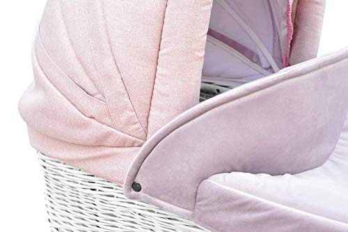 SKYLINE Klassisch Retro Stil Wicker LUX Kombi-Kinderwagen Buggy 3in1 Reise System Autositz (Isofix) (Light Pink/14 "Räder)