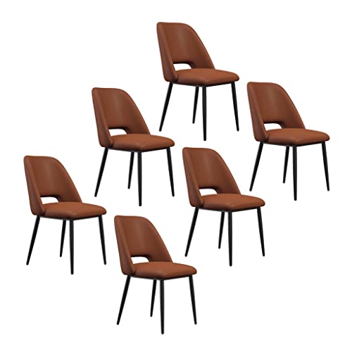 SJIALEN Kitchen Dining Chairs Set of 6, Black Legs Lounge Meeting Office Computer Chair PU Leather Living Room Side Chair Kitchen Chair (Color : Brown)