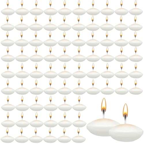 Yieson 80 Piezas Blanco Velas Flotantes, Velas Flotantes Sin Perfume, Velas de Té sin Aroma para Bodas, para el Día de San Valentín, Decoraciones de Halloween, Navidad y Pool de Bodas (Blanco)