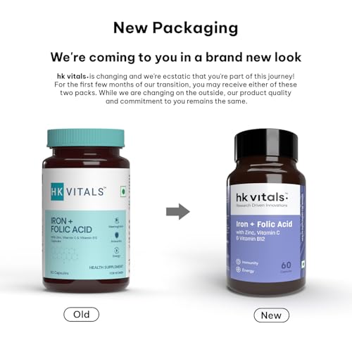 HealthKart hk vitals Iron + Folic Acid Supplement (60 Capsules) | With Zinc, Vitamin C & Vitamin B12, Supports Blood Building | Immunity and Energy - Image 2