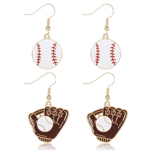 4 Pcs Baseball Earrings for Women, Baseball Dangle Earrings Sports Ball Shape Earrings Fashion Softball Drop Dangle Earring Baseball Player Jewelry for Women Baseball Mom Gifts