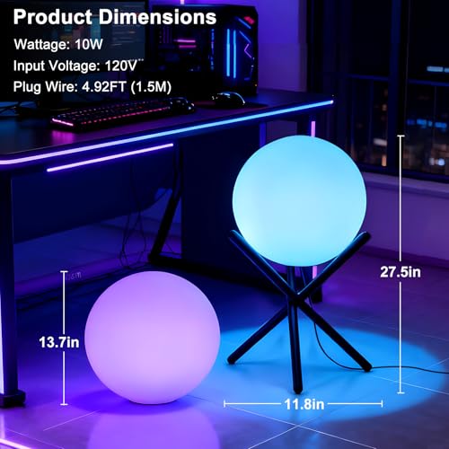 Image of Lightdot 12-Inch RGB+CW Smart Globe Floor Lamp, Corner LED Ball Light with Remote Control, 10W 2700K-6500K Multiple Color Changing, Waterproof Glowing Orb Light for Indoor Outdoor Lighting Decors