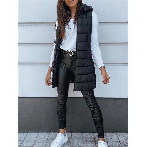 Warm and Stylish: Generic Black Womens Long Puffer Vest - Cozy X-Large Layering Essential - Image 6