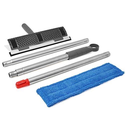 Fayina Premium 2-In-1 Window Cleaner With 12 Inch Durable Squeegee And Microfiber Pad, Stainless Steel Handle Extendable Up To 56 Inches #TOP1