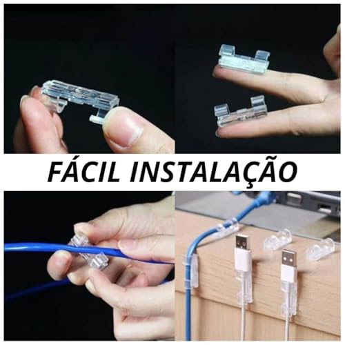 Kit 100 Organizador de Fios e Cabos De Mesa E Parede Braçadeira Adesivas Autocolante Autoadesivo Dur