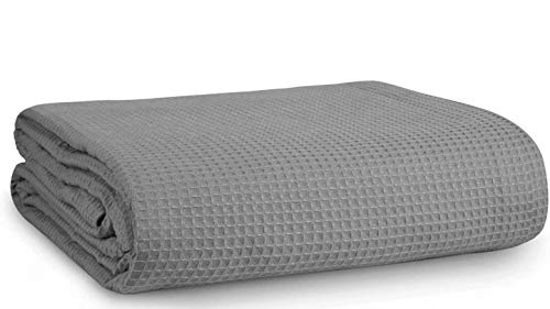 UMI. by Amazon - Manta de piqué de la colección 5 Star Luxury para Todas Las Estaciones, algodón Peinado 100%, Ligera y ultrasuave, tamaño Super King Size de 280 x 230u00a0cm, Gris escocés