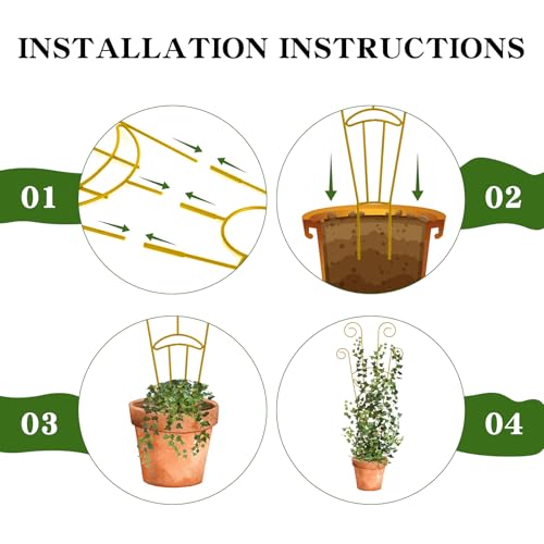 Image of ZOUTOG Trellis for Climbing Plants Indoor 4 Pack 30 Inch,Rustproof Metal Garden Trellis for Potted Plants,Sturdy Houseplant Support Indoor Outdoor for Ivy Pothos Monstera Hoya Flower Vine(Golden Moon)