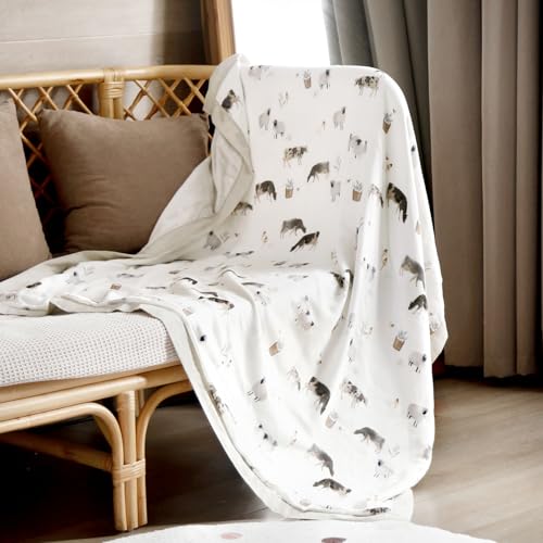 Image of GRSSDER Cotton Muslin Quilt Blanket - Silky Soft and Breathable Baby Blanket Quilt, Oversized Muslin Blankets for Newborns, Toddlers & Kids, 6 Layers Reversible Design for All Seasons, 47 inch x 47 inch
