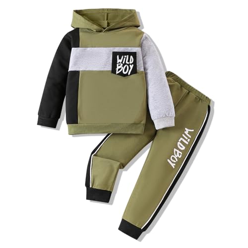 Image of 2-6T Toddler Baby Boy Clothes Color Blocking Hoodies + Pants Fall Winter Outfits