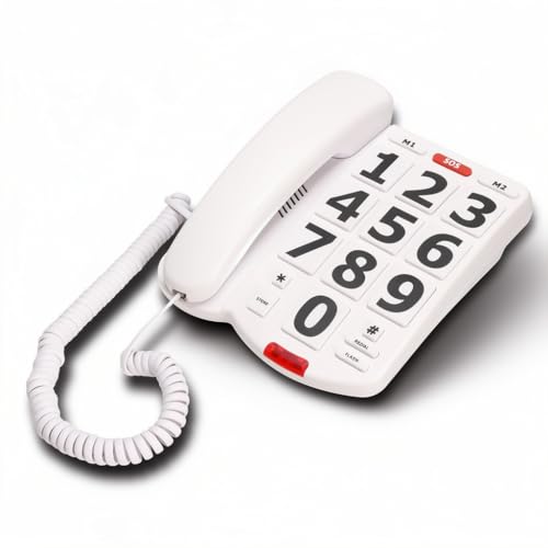 Big Button Phone for Senior, Corded Landline Telephone, One Touch Speed Dialing, for Visually Impaired Elderly, Loud Speaker Ringer for Hearing Impaired, Easy to Use