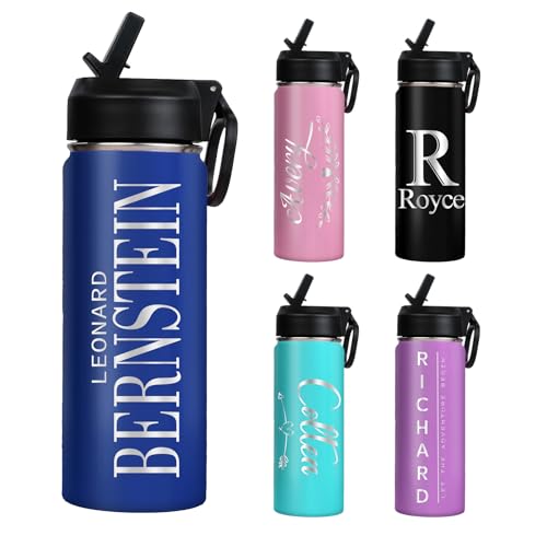 Image of Ships from USA,Personalized 18 oz Stainless Steel Water Bottle for Kids & Adults | Vacuum Insulated, Double-Wall with Straw Lid | 6 Colors Available | Custom Name & Text | Ideal Gift