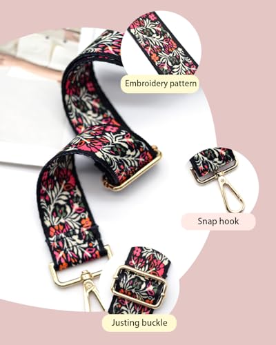 Image of Embroidered Purse Straps Replacement Crossbody Wide Adjustable Bag Straps | Thick Purse Strap for Crossbody Bags,Extra Long Strap,Cross Body Straps for Handbags,Bag Straps for Tote Bags,Shoulder Straps