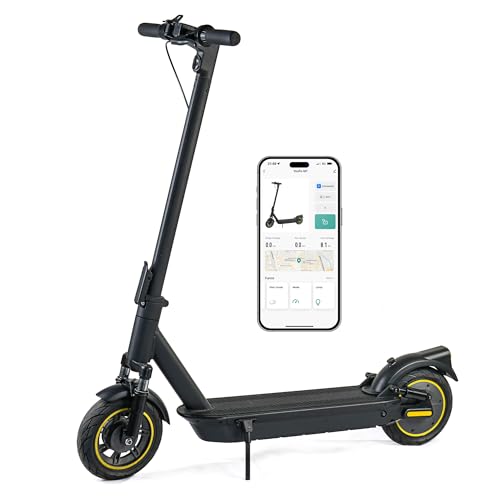 Patinete eléctrico plegable para adultos, neumáticos de 10 pulgadas, 4 amortiguadores, alcance máximo de 45 kilómetros, controlable mediante aplicación