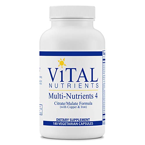 Vital Nutrients - Multi-Nutrients 4 - Citrate/Malate Formula (with Copper and Iron) - Multi-Vitamin/Mineral Formula with Potent Antioxidants - Bioavailable Form - 180 Vegetarian Capsules per Bottle