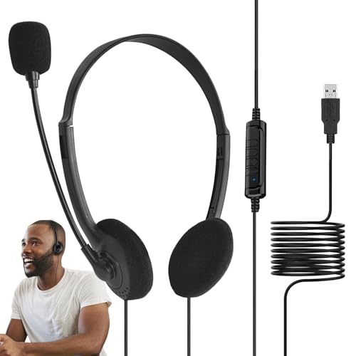 Ergonomische Kopfhörer mit Mikrofon | USB Over Ear Computer Game Headset | Bequem und Einstellbar Stabile Spielkopfhörer mit Lautstärkeregler, Sound