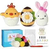 FITNISSFTW Easter Crochet Kit for Beginner, Easter Bunny Egg, Bee Egg and Chick Egg Crochet Kit with Step-by-Step Video Tutorials for Adults and Kids, 3Pcs Easter Eggs Crochet Starter Kit