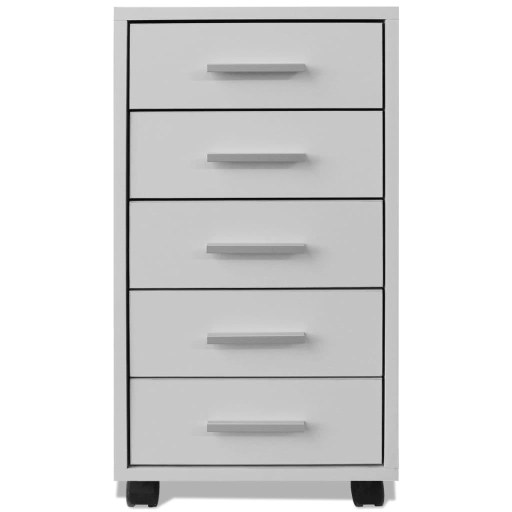 Pratico cassettiera per materiali da ufficio con 5 cassetti, armadietto con maniglie in alluminio per ufficio, moderno contenitore arrotolabile per organizzazione ufficio su 4