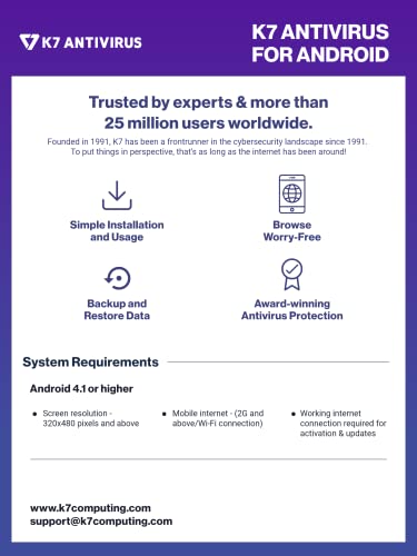 image for K7 Security K7 Mobile Security for Android Mobile Antivirus 2023|1 Use
