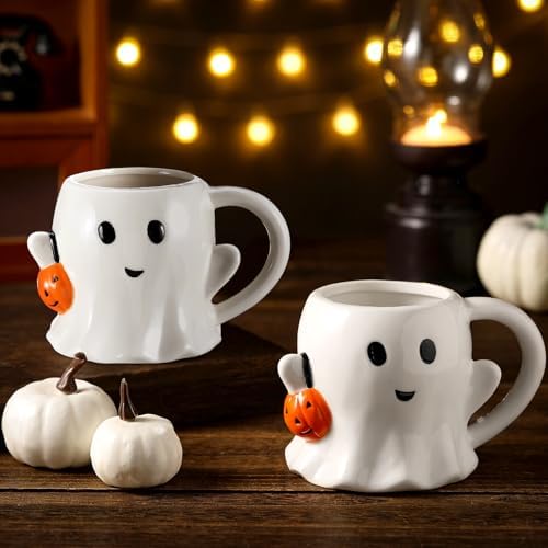 2 Pcs 12 oz Halloween Ghost Mug Coffee Ceramic Boo Mug with Pumpk...