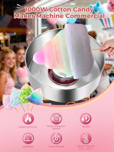 FOHERE Elektrische Zuckerwattemaschine, 1000 W Zuckerwattegeräte, Kommerzielle Zuckerwattemaschine mit 38 cm Edelstahlschüssel & Zuckerlöffel,Perfekt für Kindergeburtstage zu Hause, Familienfeiern