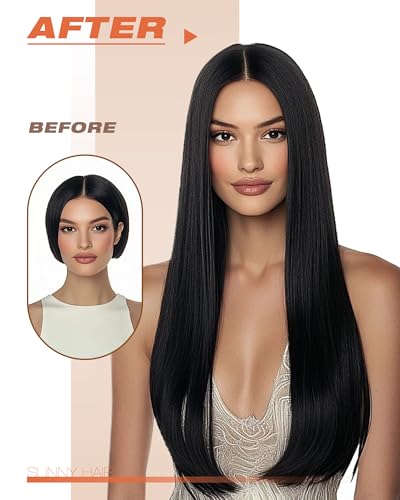 Sunny Hair Tape in Hair Extensions Real Human Hair Invisible Remy Hair Extensions Tape ins for Women Natural Black 20 inch 20Pcs 50G