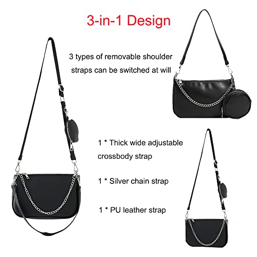 Crossbody Bag for Women Leather Chain Strap Side Shoulder Handbag With Coin Purse Pouch, 3 Removable Shoulder Straps2