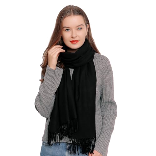 DonDon Schal Damen Winter Wollschal Winterschal warm weich 185 x 65 cm schwarz
