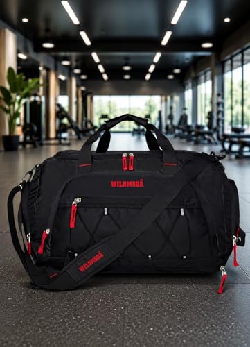 Image of 50L Gym Duffel Bag | Large Travel Sports Bag for Men & Women (Black & Red)