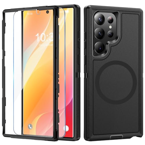 Handyhülle für Samsung Galaxy S23 Ultra Hülle mit Schutzfolie, 360° Stoßfest Robust Panzerhülle für Samsung S23 Ultra 5G...