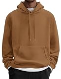 COOFANDY Mens Hoodies Pullover Long Sleeve Hooded Sweatshirt Solid Fall Winter Gym Basic Drawstring Hoodie With Pocket Light Brown