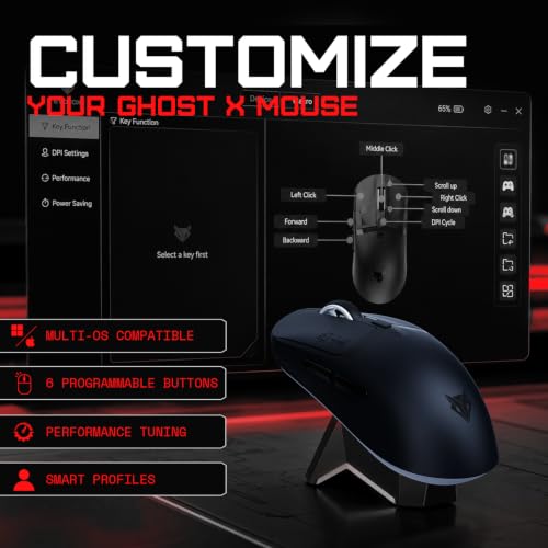 Image of EvoFox Ghost X Ultra Light Wireless Gaming Mouse, 54g, Tri-Mode (2.4GHz, Bluetooth & Wired), 8000Hz Polling Rate, 30,000 DPI Sensor, 6 Programmable Buttons, Huano Switches