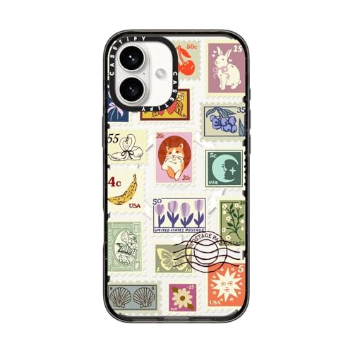 Coque fine iPhone 16 Plus CASETiFY Collection Stamp transparente noire de qualité militaire