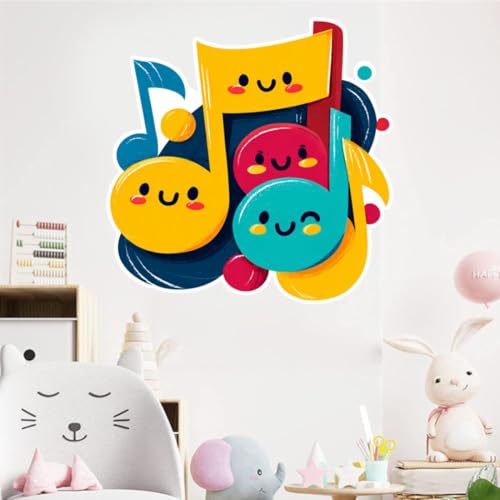 Image of Cute Music Notes Wall Sticker | Cartoon Musical Notes Self Adhesive Wall Decal for Kids Room, Nursery, Music Room & Playroom Decoration