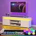 Rolanstar TV Stand with LED Lights & Power Outlet, Modern Entertainment Center for 32/43/50/55/65 Inchs TVs, Table, Universal Gaming Media Stand Storage Cabinet and Large Storage, White