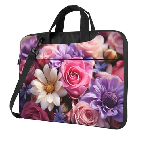 Bolso maletín para laptop de 14 pulgadas con flores moradas
