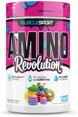 Muscle Sport Amino Revolution Amino Acid Powder Supplement for Men & Women - EAA Supplement - Electrolytes Powder with Added L-Carnitine (Candy Blast)