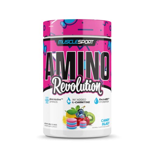 Muscle Sport Amino Revolution Amino Acid Powder Supplement For Men & Women - Eaa Supplement - Electrolytes Powder With Added L-Carnitine (Candy Blast) #TOP3