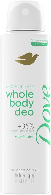 Desodorante corporal em spray Dove Morning Dew sem álcool, 120 mL