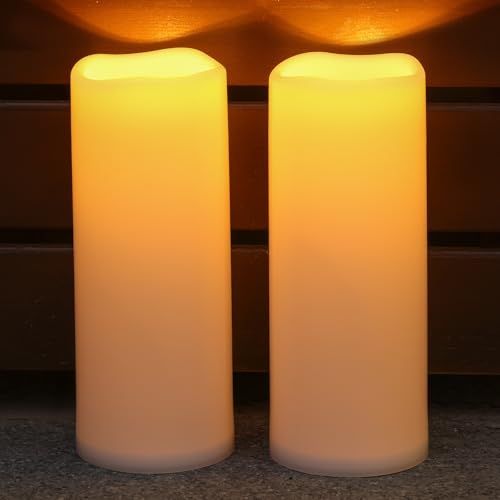 Image of NURADA Large Outdoor Solar Candles Waterproof - 10 inch x 4 inch Rechargeable Solar Powered Flameless LED Pillar Flickering Candle for Patio Porch Lanterns Decor - Ivory Set of 2