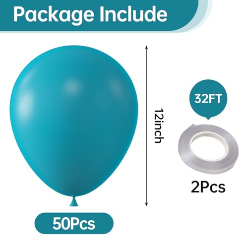 Image of KALOR 12 Inch Retro Peacock Blue Balloons, 50 Pcs Latex Helium Balloons for Kid's Birthday Party, Baby Shower, Wedding, Graduate Party Decorations