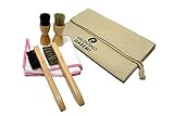 VALENTINO GAREMI 4 Shoe Cream Applicator Brushes & Buffing Cloth - Genuine HorseHair & Real Hardwood Handle - Polish & Shine Leather Footwear Paste Cream Daubers - Brushes Made in Germany
