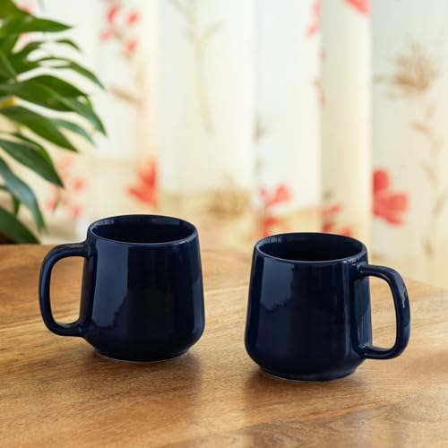 Image of ExclusiveLane 'Mariana Blues' Hand Glazed Ceramic Coffee Mug Ceramic Mugs for Milk Chai Tea Cup (Set of 2, 340 ML, in Gift Box, Microwave Safe, Dishwasher Safe)
