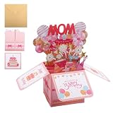 Gosknor Happy Birthday Mom Pop up Card, Thoughtful Birthday Cards for Mom Colorful Balloons Excitement Fireworks Gift Box with Envelope Creative Pop up Gift Card for Women Stepmom Godmother