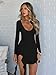 HYZ Women’s Sexy Bodycon V Neck Long Sleeve Mesh Ruffle Hem Cocktail Slit Mini Dress Black