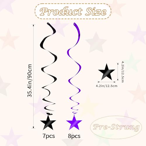 Image of BEISHIDA Black Purple Star Halloween Hanging Swirl Decorations, Halloween Party Supplies for Horror Party Wedding Baby Shower Birthday Decorations,Pack of 15
