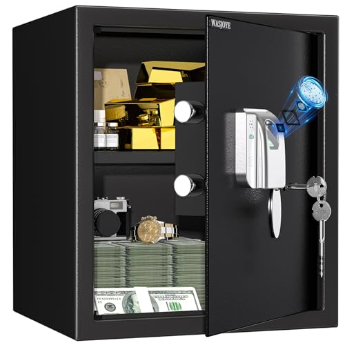 WASJOYE 43L Cassaforte per Impronte Digitali, Cassaforti Biometrica con Chiave,